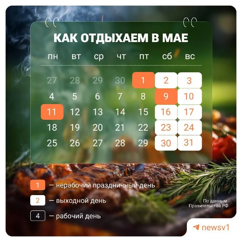 Правительство объявило, что с 9 по 11 мая будут официальные нерабочие дни, посвящённые празднованию Дня Победы.