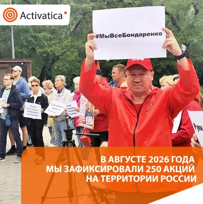 В августе 2026 года по всей России зафиксировано около 250 протестных акций. Тематика — выборы и антивоенная позиция; отмечаются задержания и новые формы протеста.